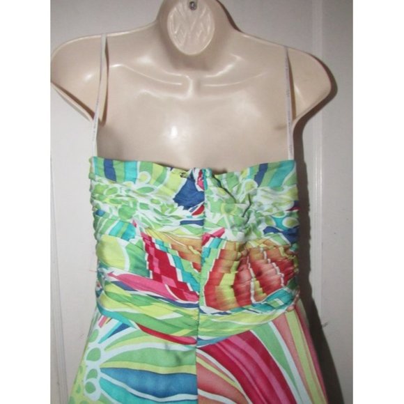 David Meister Multi Colored Print Silk With A Ruched Strapless Top Maxi Dress - Picture 10 of 12